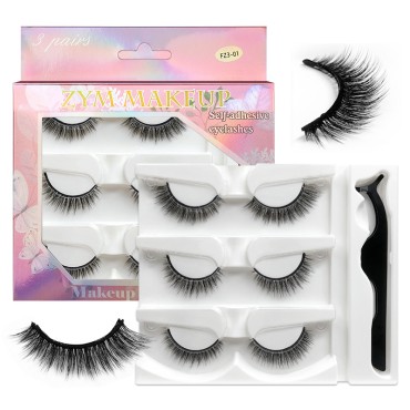 Natural Self Adhesive Lashes Wispy Reusable Fluffy False Eyelashes