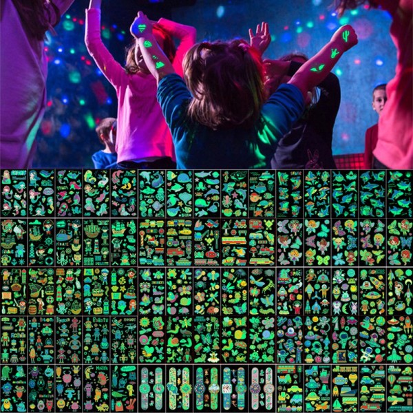 50 Sheets Luminous Tattoos for Kids Cartoon Temporary Tattoo Stickers