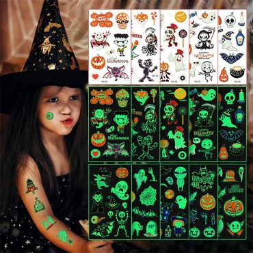 Luminous Halloween Temporary Tattoos for Kids Birthday Party 10 Sheets